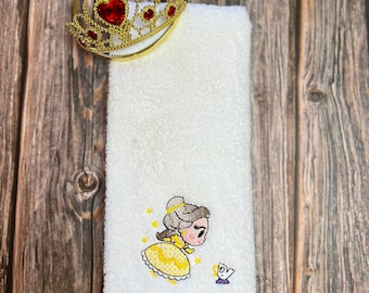 Princess inspired by Belle, Beauty and the Beast Embroidered Tea Towel, Disney inspired Bathroom, embroidered bathroom towel, Embroidered