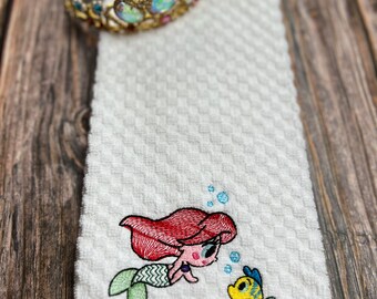 Princess inspired by Ariel, Little Mermaid Embroidered Tea Towel, Disney Inspired, Kitchen Towel, Tea Towel, Embroidered