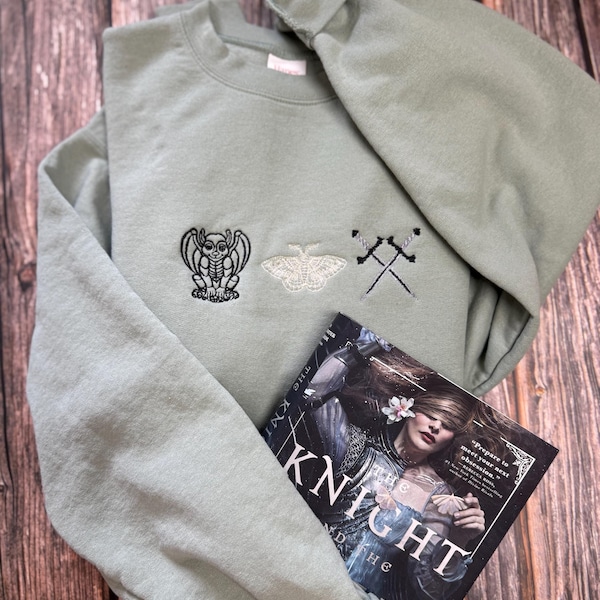Knight and the Moth Embroidered Sweatshirt • Fantasy Bookish Sweater • Bartholomew • Book Lover Gift • Sword & Moth Embroidery Sweater