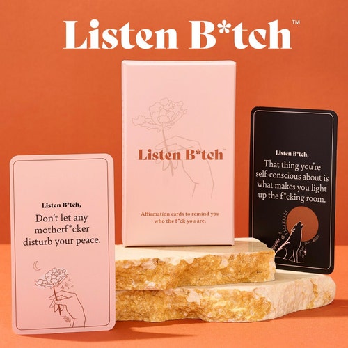 Listen B*tch Cartes de vœux | 50 affirmations « Badass » pour les femmes | Cadeau pour prendre soin de vous | Parfait pour les cadeaux des Fêtes et les bas de Noël
