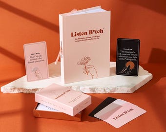 PACKAGE | Listen B*tch Cartes d'affirmation et carnet de notes | Citations positives et journal | Cadeau de Noël et bas de Noël uniques
