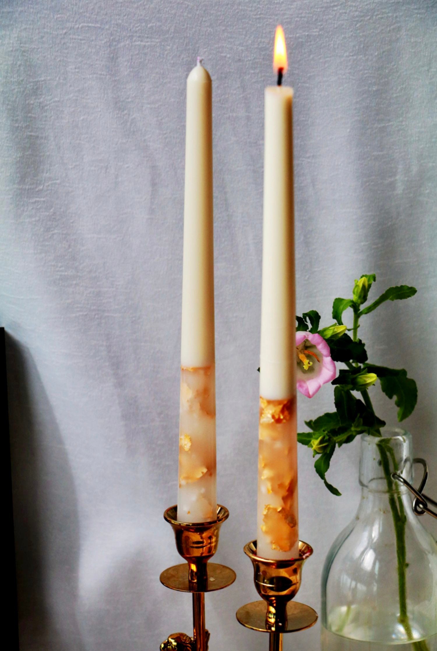 Decorative Taper Candles, Set of 2, Gold Flakes Candles, 100 Handmade