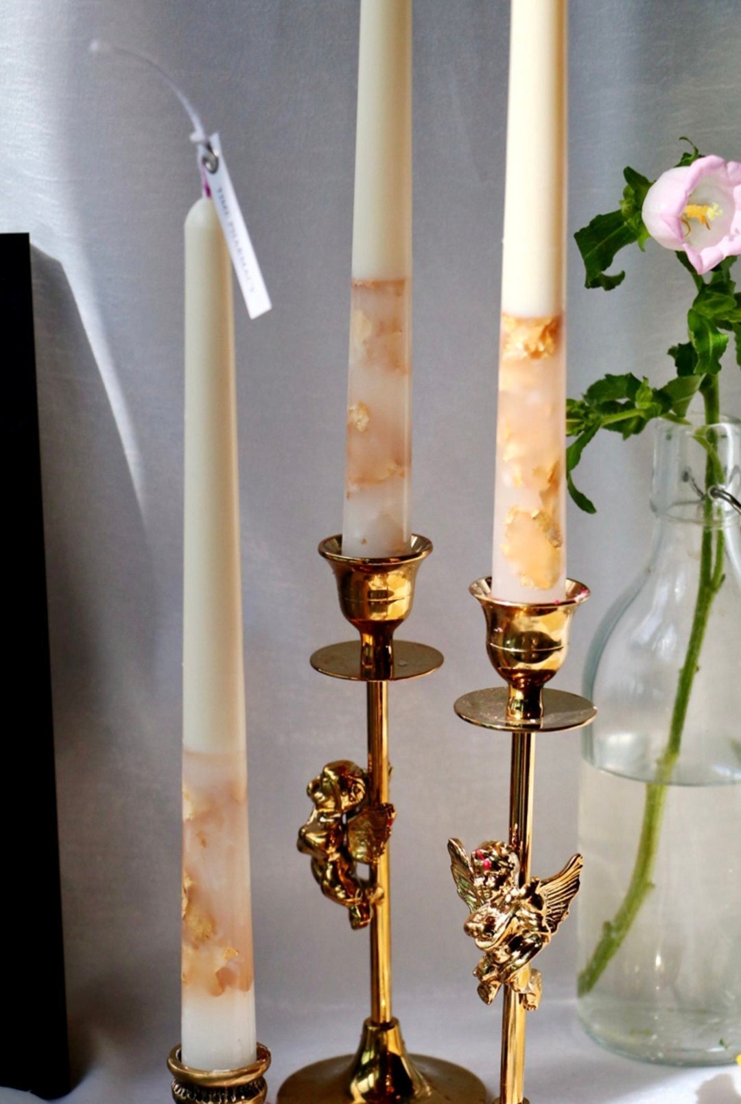 Decorative Taper Candles, Set of 2, Gold Flakes Candles, 100 Handmade