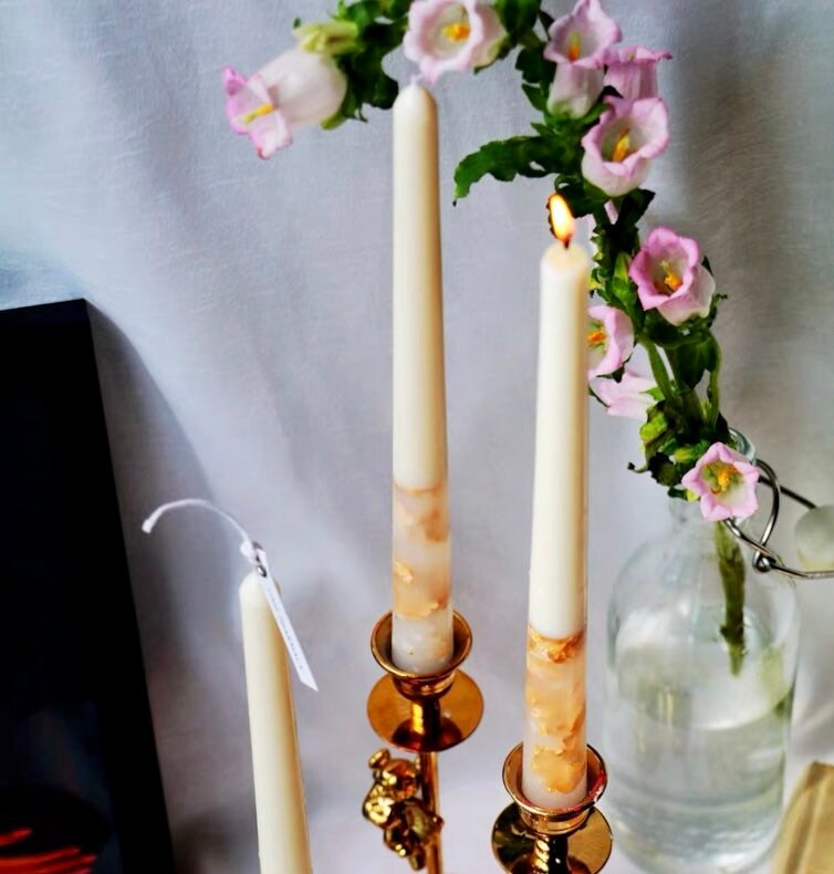 Decorative Taper Candles Set of 2 Gold Flakes Candles 100 Etsy