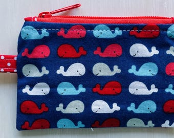 Zippered Pouch Coin Purse, Whales, Nautical