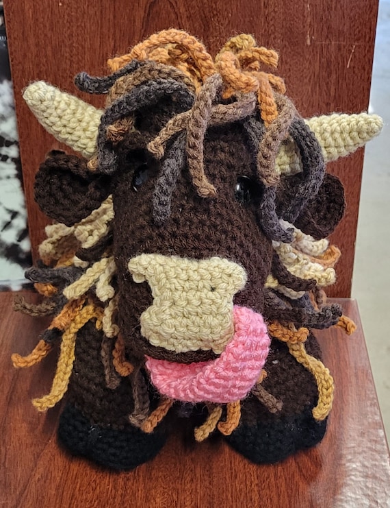 Crochet Cow Stuffed Animal Cattle Amigurumi Bull Steer Toy Scottish Highlander Cattle Cow Toy