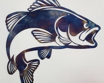 Fish Sign Jumping Bass Plasma Cut Metal Sign Hunting Fishing Outdoor Art Wildlife Design Plasma CNC Design Metal Cut Out