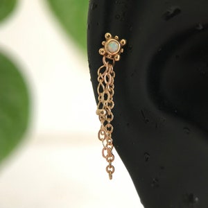 14k Solid Yellow Gold - Body Piercing Jewellery - Tassel Chain Charm - Cartilage Helix Industrial Conch Piercing Ear Chain - 18g 16g