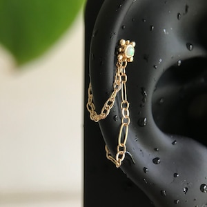 14k Solid Yellow Gold - Body Piercing Jewellery - Cartilage Helix Chain - Two tier chain - Rope & Figaro - 18g 16g