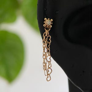 14k Solid Yellow Gold - Body Piercing Jewellery - Tassel Chain Charm - Cartilage Helix Industrial Conch Piercing Ear Dangle Chain - 18g 16g