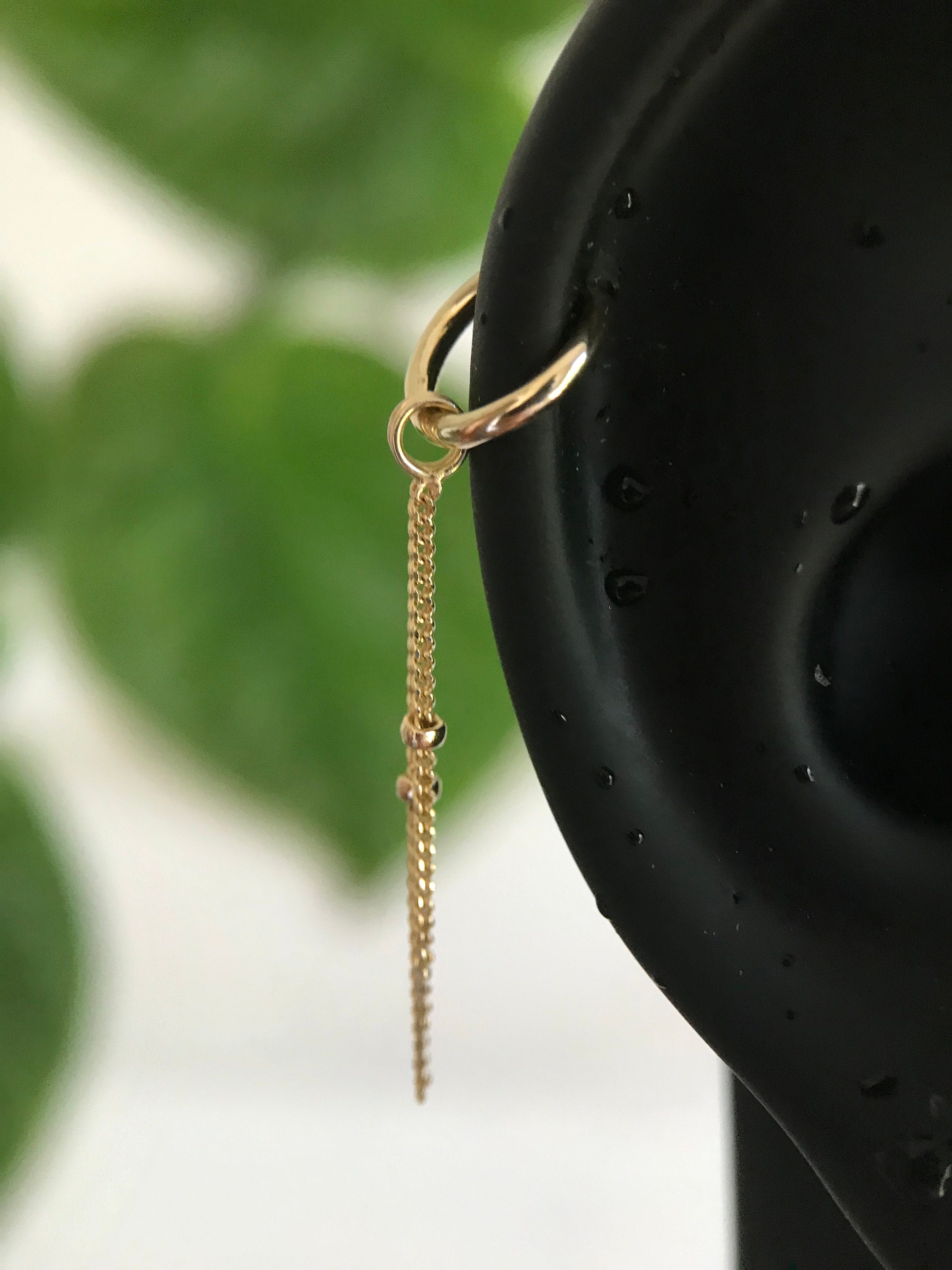 14k Solid Yellow Gold Body Piercing Jewellery Tassel Chain Charm Pair Cartilage Helix Industrial