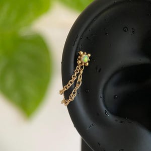 14k Solid Yellow Gold - Body Piercing Jewellery - Cartilage Helix Lobe Ear Chain - Two tier chain - Cable & Rope Chain set - 18g 16g