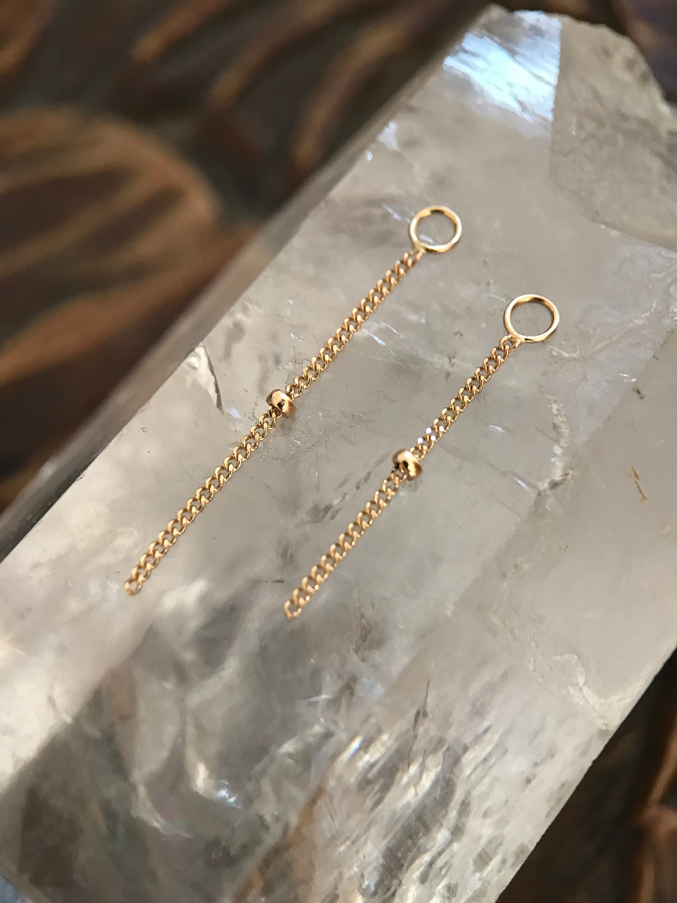 14k Solid Yellow Gold Body Piercing Jewellery Tassel Chain Charm Pair Cartilage Helix Industrial