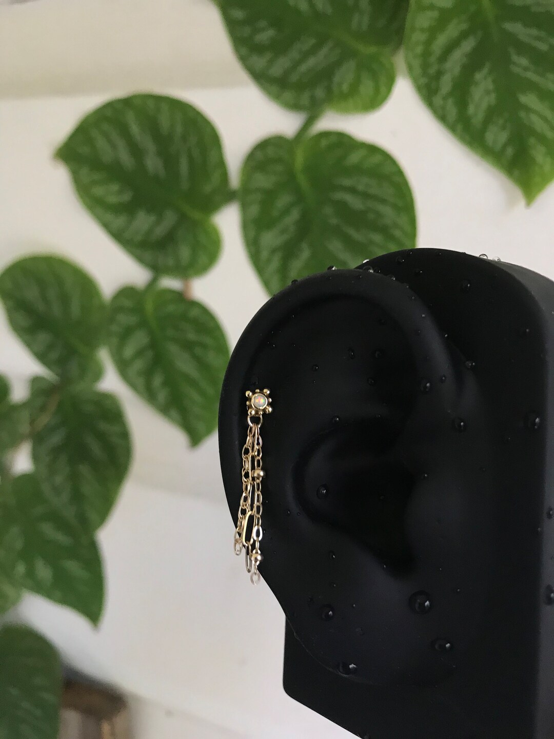 14k Solid Yellow Gold Body Piercing Jewellery Tassel Chain Charm Cartilage Helix Industrial