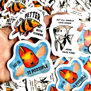 FISH STICKER PACK | set of 3 | Fish Stickers | Cichlid, Clown Loach, Angel Fish Sticker Set | Waterproof Washable Vinyl Decal | Gift