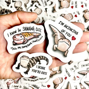 Blaue Zunge Skink STICKER PACKUNG | 3er SET | Skink Aufkleber | Sticker Set | Tier Sticker | Wasserdichter waschbarer Vinyl-Aufkleber | Geschenk, Geburtstag