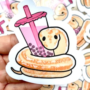 Große Boba Schlange Aufkleber | Rosy Boa Aufkleber | Boba Aufkleber | Wasserdichter, wetterfester Vinyl-Aufkleber | Laptop, Wasserflasche, Geschenke, Planer