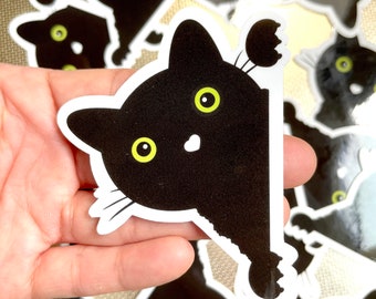 Stickers chats | Chat noir | minou | Stickers animaux | Décalcomanie en vinyle imperméable et résistante aux intempéries | Ordinateur portable, Bouteille d'eau, Cadeaux, Agenda