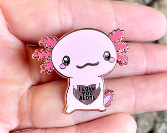 Axolotl Hard Enamel Pin | Axolotl Enamel Pin | Kawaii Pins | Animal Pins | Amphibian Pins | Axolotl Gift Ideas | Cute Rose Gold Pins