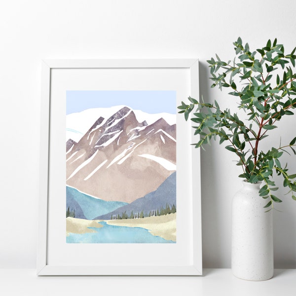 Rocky Mountain Art, Mountain Printable, Watercolor Printable, Nature Art, Canadian Mountain Art, Mountain Art, Watercolor Mountain Art