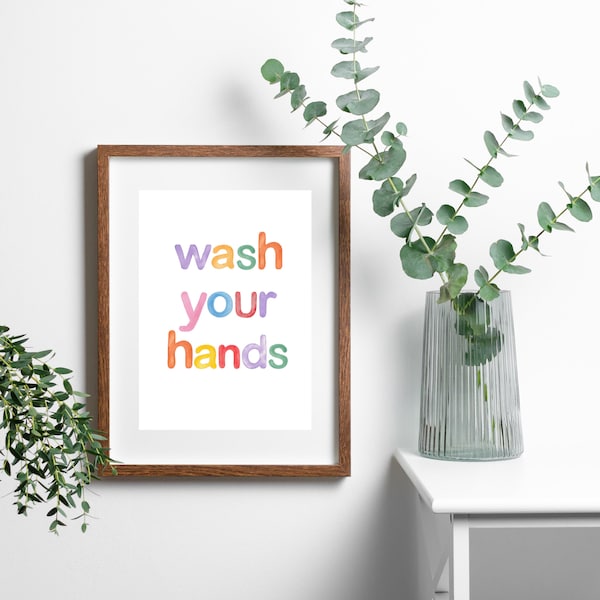 Wash Your Hands, Bathroom Decor, Bathroom Printable, Bathroom Wall Art, Washroom Decor, Watercolor Printable, DIGITAL DOWNLOAD