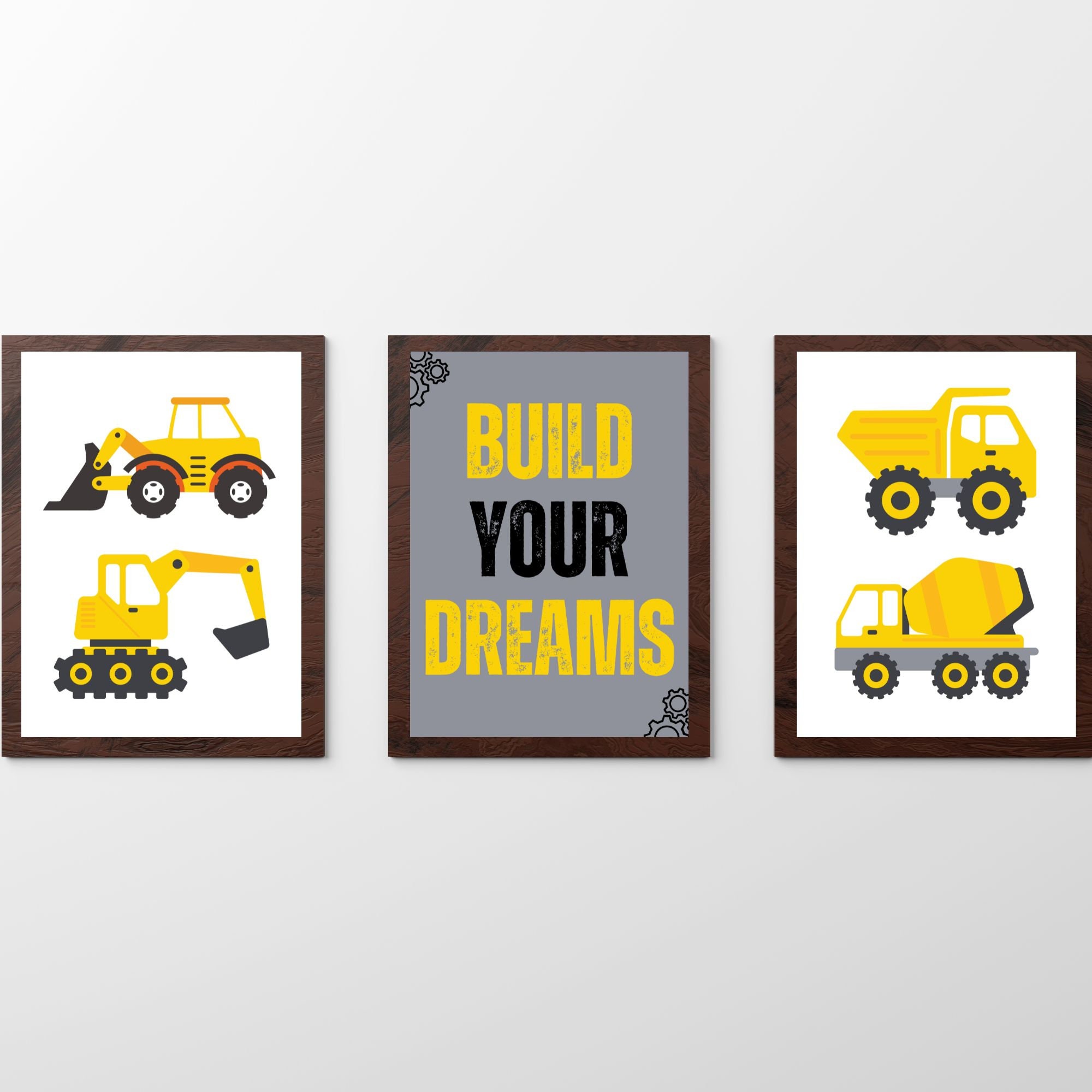 SET OF 3 Construction Truck Art, Construction Truck Printable, Boy Nursery Art, Construction Digger Art, Truck Nursery Printable, DIGITAL
