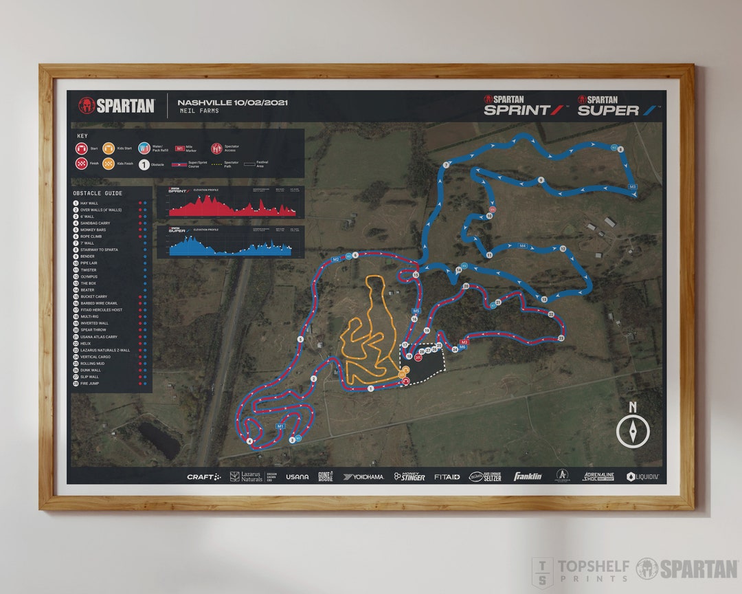 Nashville 2021 Spartan Race Course Map Poster & Canvas Etsy UK