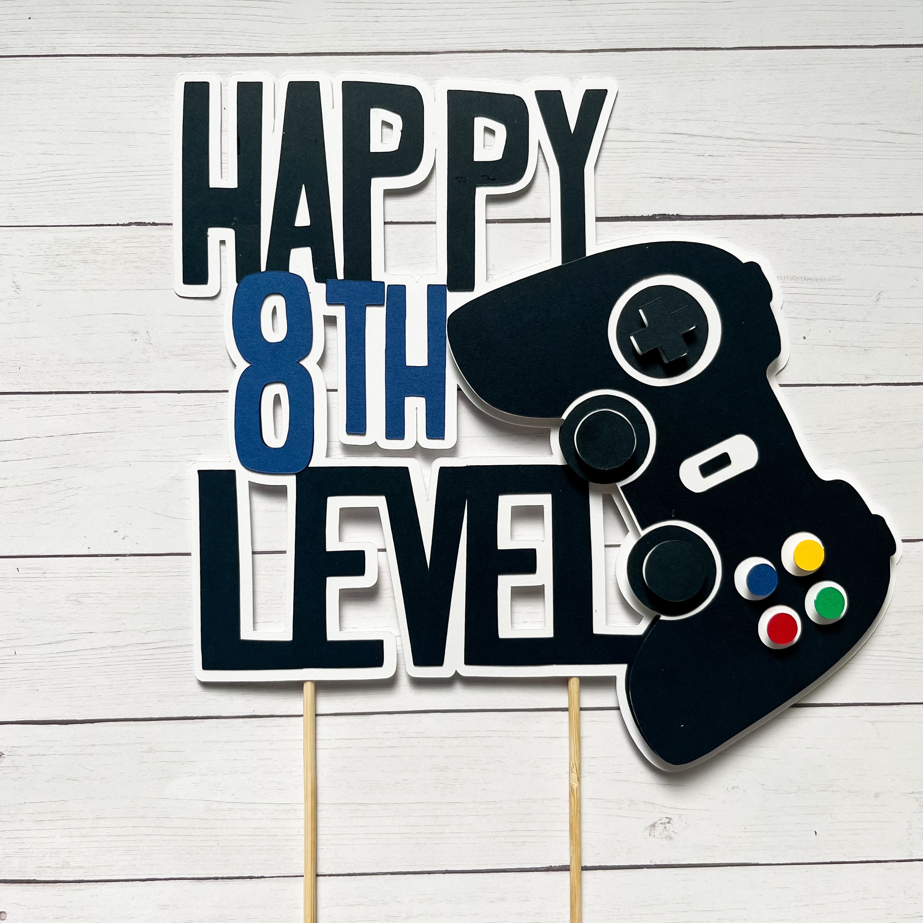 Level 8 Unlocked Cake Topper, Video Game Cake Topper, Game Controller Cake  Topper for 8th Birthday Party Decoration