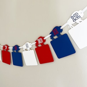 May include: A white and blue buffalo silhouette banner with red numbers 7, 8, 9, 10, 11, and 12. Each buffalo has a blank white, red, or blue square attached.