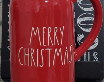 Rae Dunn Merry Christmas pitcher Retired red with white large letters, HTF, Artisan Collection by Magenta, authentic Rae Dunn, never used