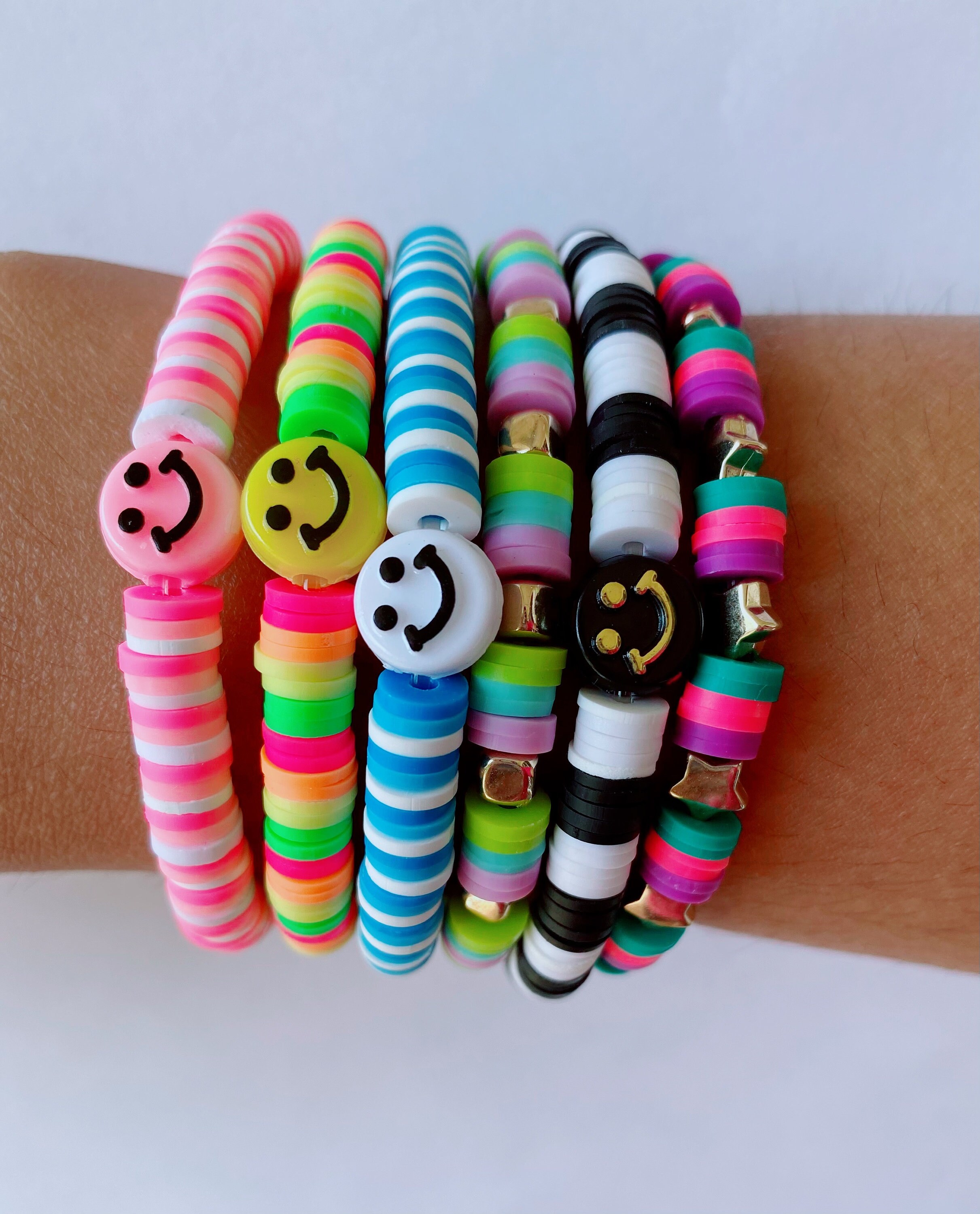 Smiley Face Heishi Bead Bracelet