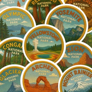 National Park Merit Badge Sticker Sets | 63 US National Park Stickers | National Park Gift | Yellowstone | Zion | Grand Canyon | Yosemite