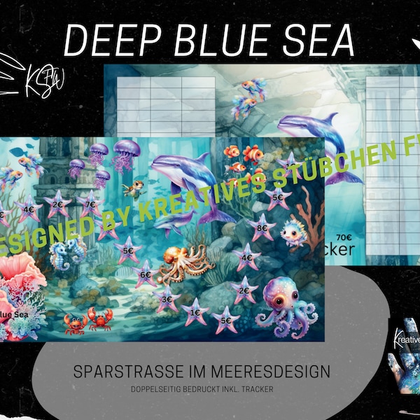 Sparstrasse „DEEP BLUE SEA“, für A6 Binder, Spaß am Sparen, Umschlagmethode