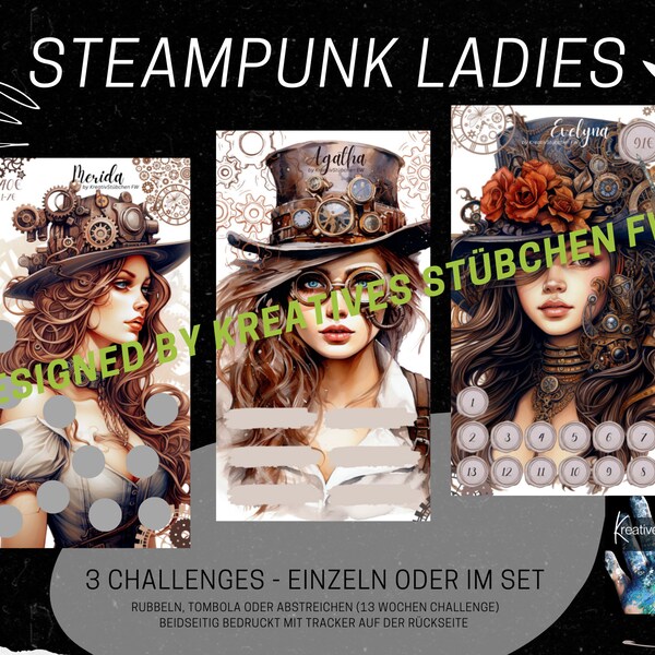 Sparchallenge „STEAMPUNK LADIES“ für A6 Binder, Spaß am Sparen, Umschlagmethode