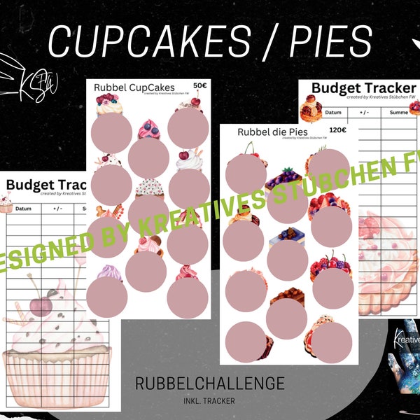 Rubbel Sparchallenge „CupCakes“ Oder „Pies“ für A6 Binder, Spaß am Sparen