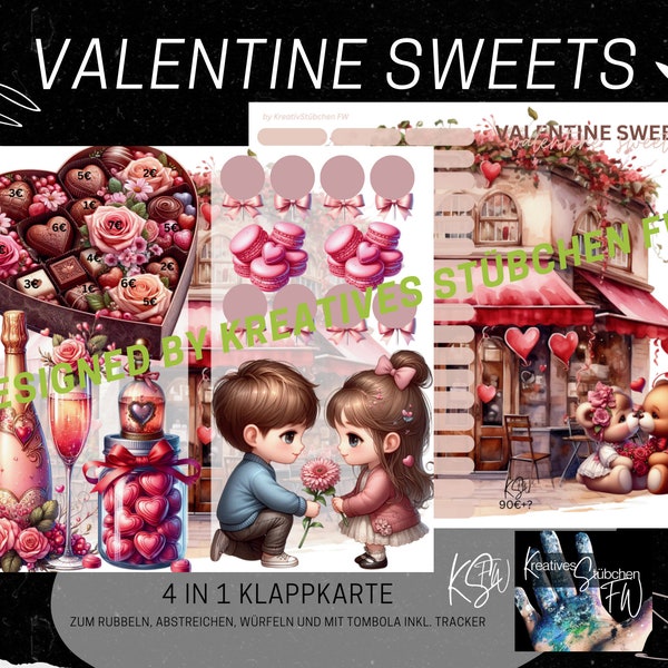 4 in 1 Klappkarte „VALENTINE SWEETS“ für A6 Binder,  Spaß am Sparen, Umschlagmethode