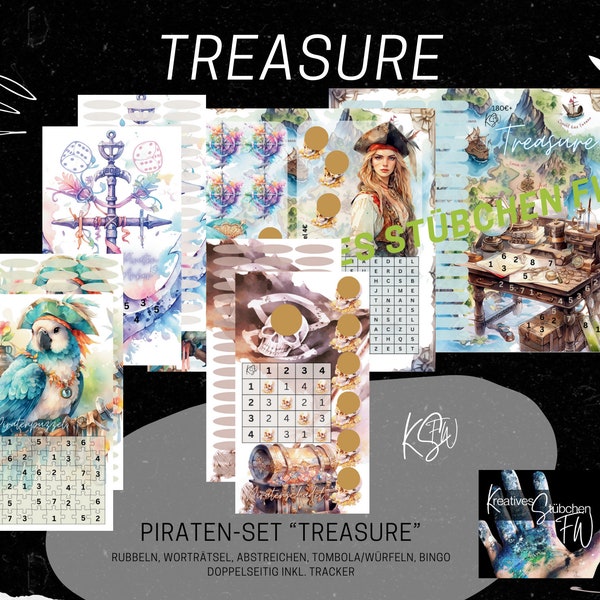 Piraten-Set „TREASURE“ für A6 Binder,  Spaß am Sparen, Umschlagmethode