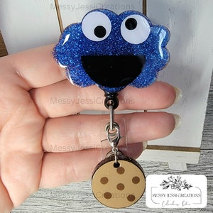Monstruo de las galletas / Monstruo azul / Carretes de insignia hechos a mano personalizados / Llaveros / Imán / Regalo / Titular de la insignia / Personalizado