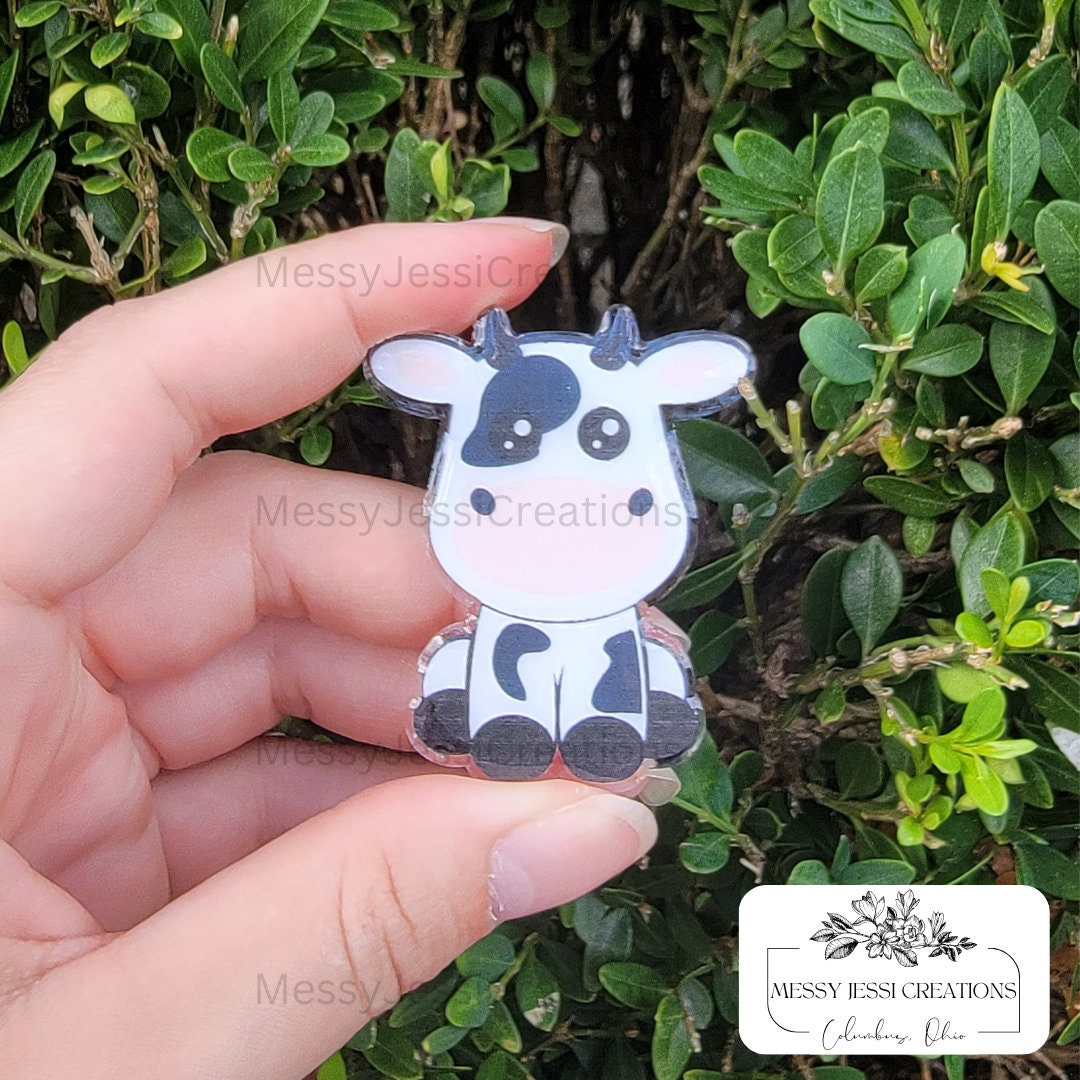 Cow Custom Themed Cows | Black and White Cow | Custom Handmade Badge Reels | Key ...