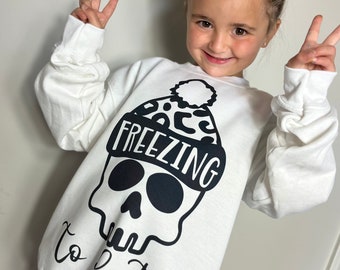 Freezing to death Crewneck | Youth skull sweater | Freezing | Leopard Print skull | Skeleton head sublimation