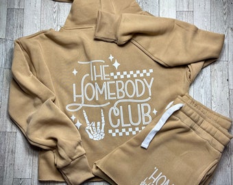 Homebody Club, Hoodie Set, Womens Shorts Set, Funny Saying, Humorous Saying, Crop Top Hoodie, Gift