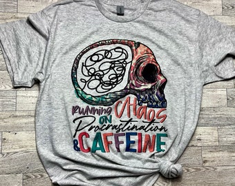 Chaos Procrastination & Caffeine tee, Motherhood shirt, Mom humor tee, Funny Mom shirt, New tshirt, Mom gift, Mom life tshirt