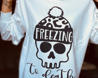 Freezing to death Crewneck | Freezing | Leopard Skull sublimation | Skeleton head sweater