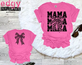 Mama Checkered Coquette Tshirt| Trendy Mama| Mother’s Day| Gift| Gift for Mom| Retro Distressed| Coquette Bow