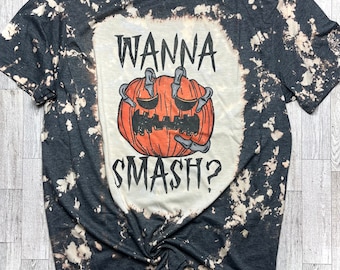 Wanna Smash Pumpkin | Pumpkin sublimation T-shirt | Jack o lantern tee | Bleached pumpkin T-shirt | Spooky pumpkin