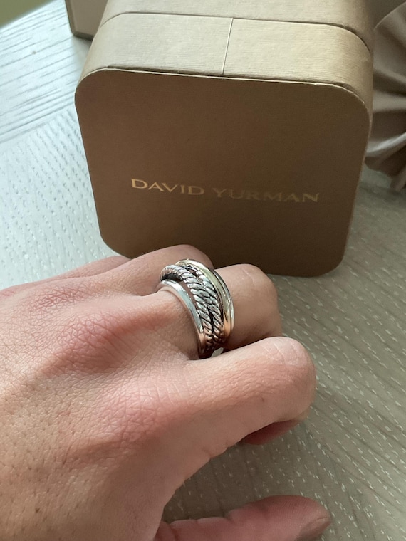 David Yurman 925 Sterling Silver Narrow Crossover Ring With 14k