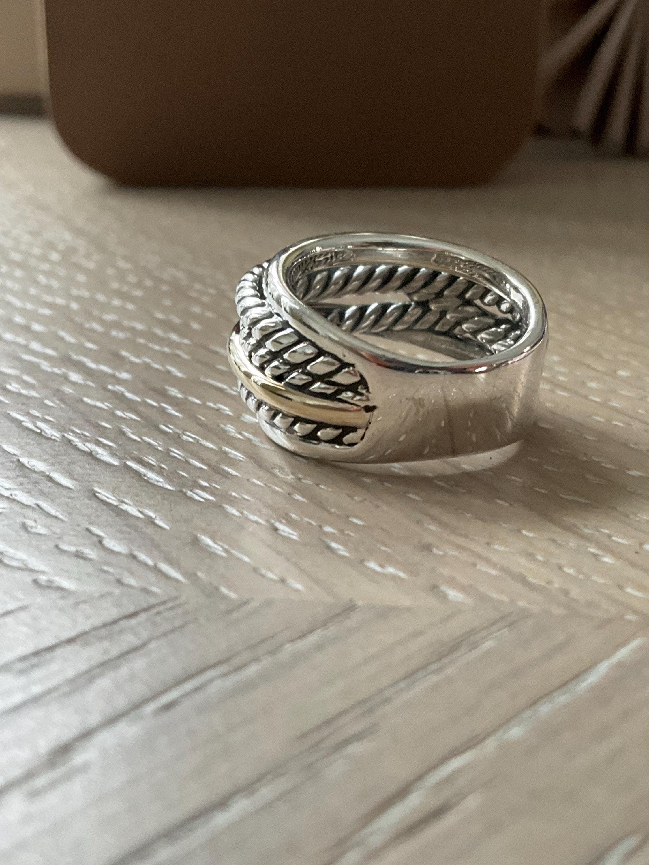 David Yurman 925 Sterling Silver Narrow Crossover Ring With 14k