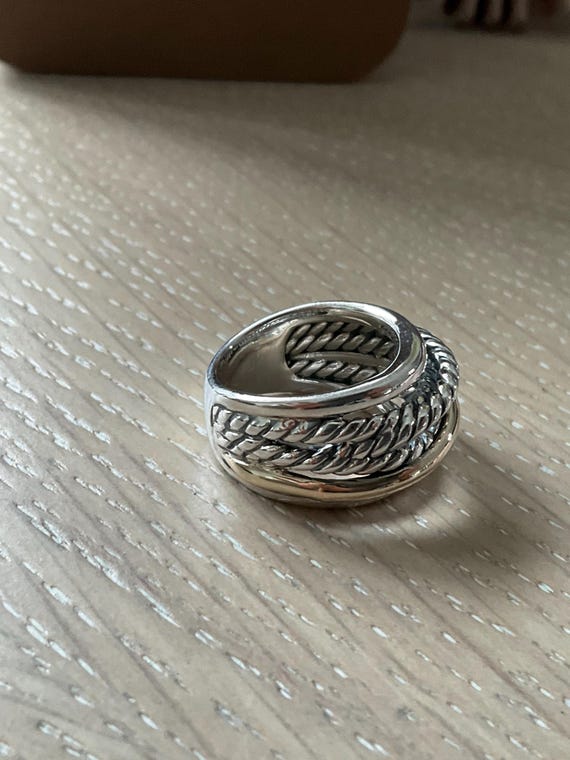 David Yurman 925 Sterling Silver Narrow Crossover Ring With 14k