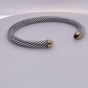 David Yurman Sterling Silver Prasiolite& 14K Gold 5mm Cable Cuff Bracelet