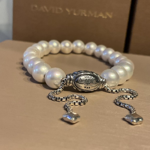 Pulsera de perlas de agua dulce David Yurman, plata de ley 925 ajustable